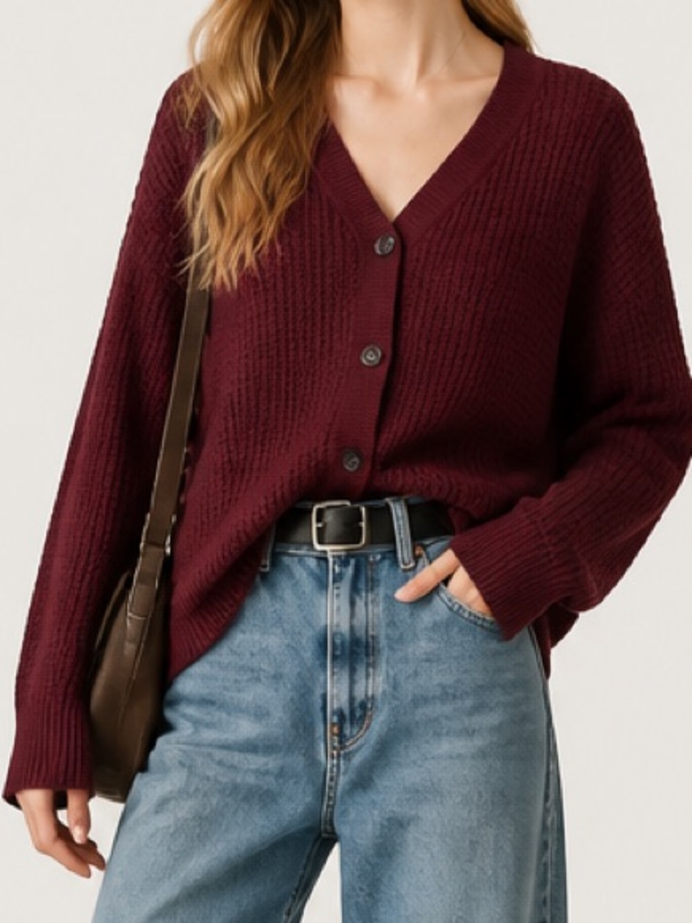 Maurices Burgundy Red Waffle Knit V-Neck Button Cardigan Size L NWT - Picture 2 of 6